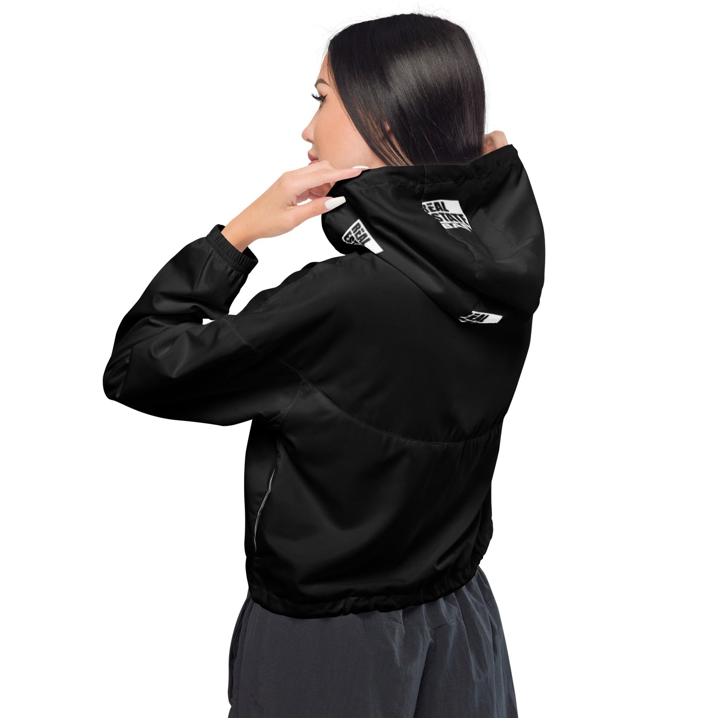 Real Estate Bae™ Women’s cropped windbreaker (black & white)