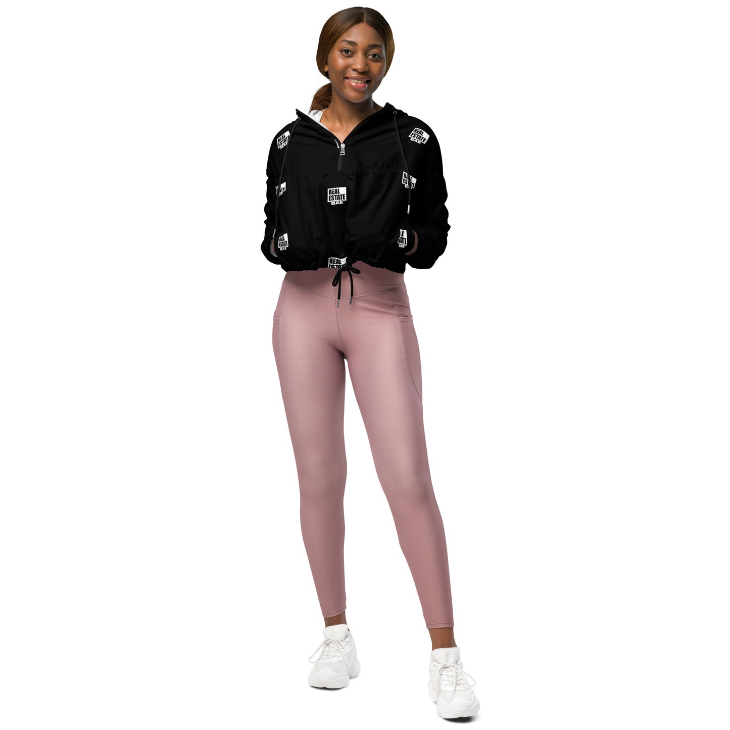 Real Estate Bae™ Women’s cropped windbreaker (black & white)