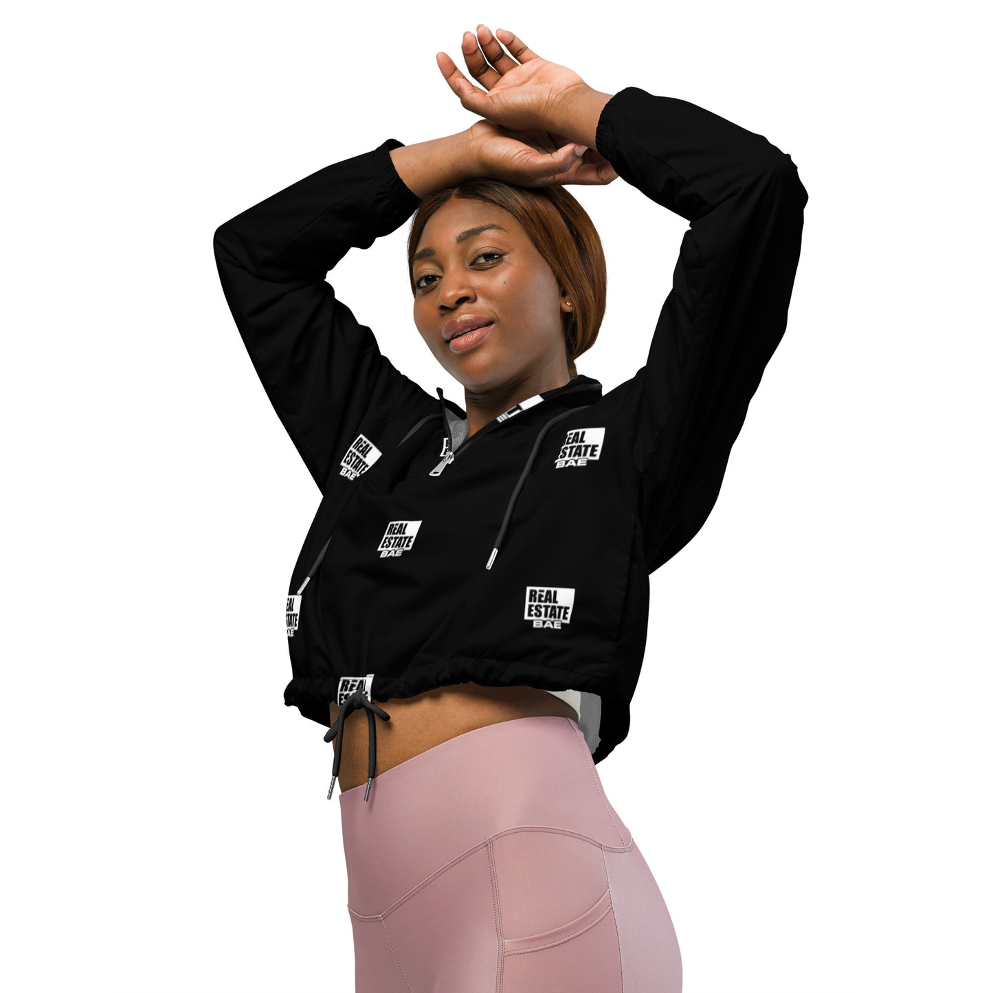 Real Estate Bae™ Women’s cropped windbreaker (black & white)