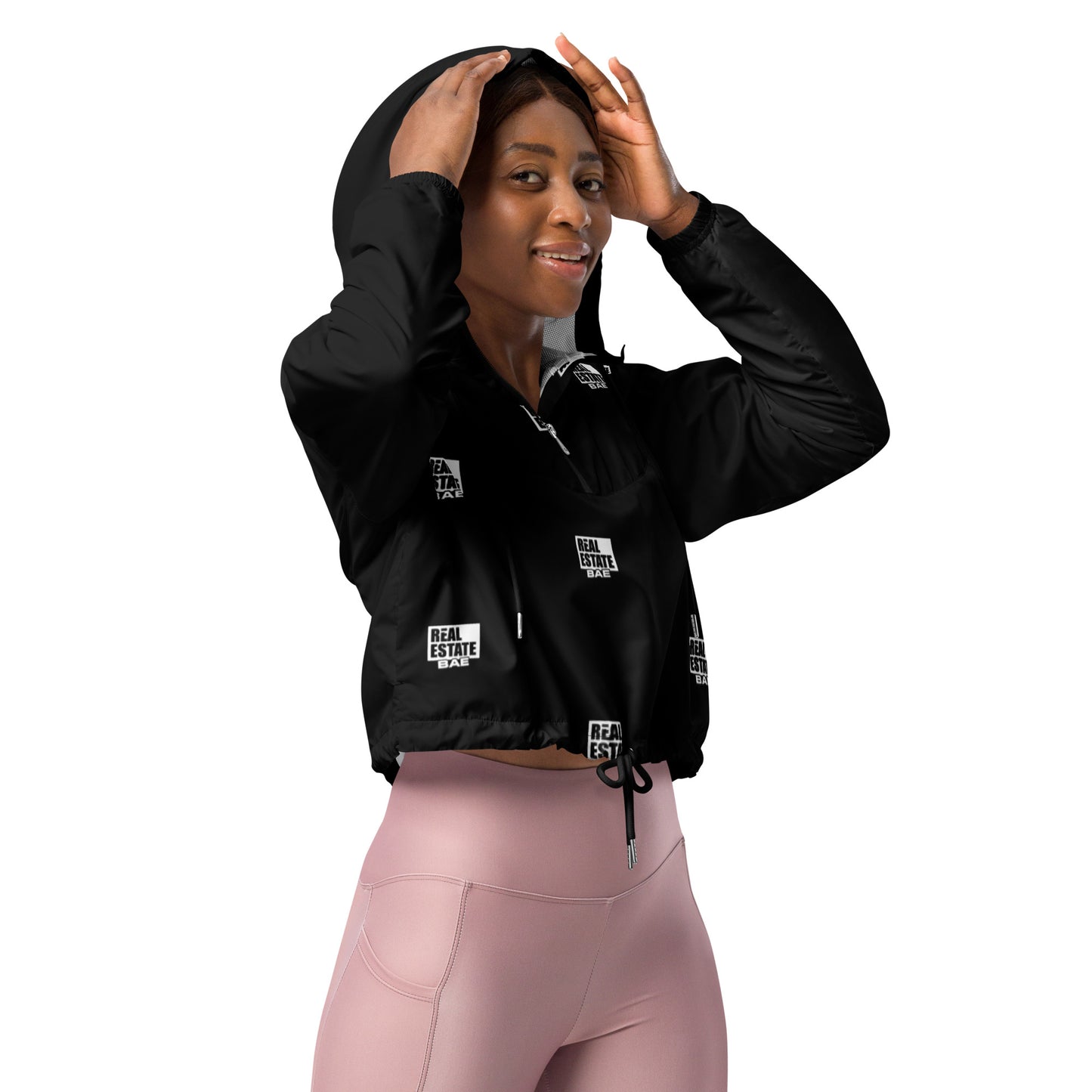 Real Estate Bae™ Women’s cropped windbreaker (black & white)