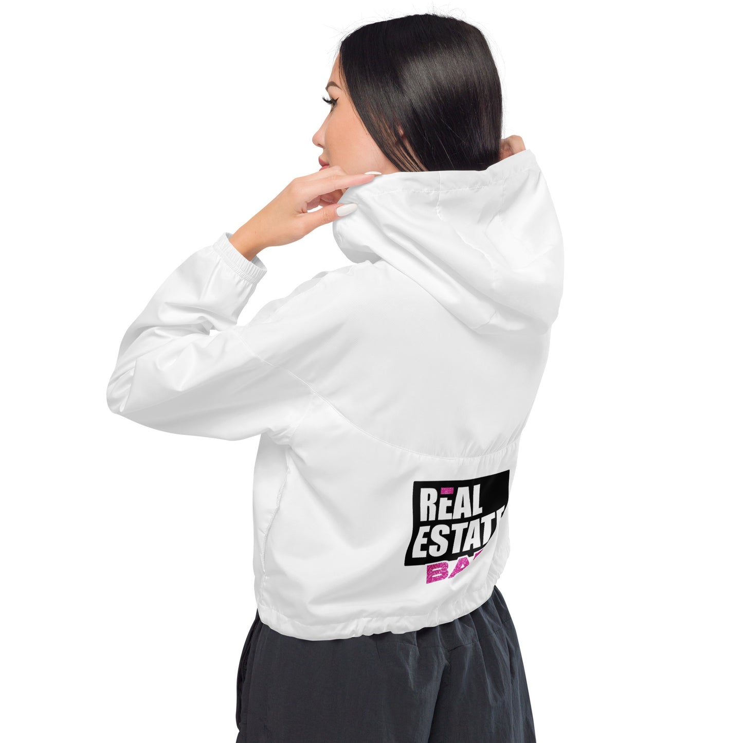 Real Estate Bae™ Women’s cropped windbreaker- White