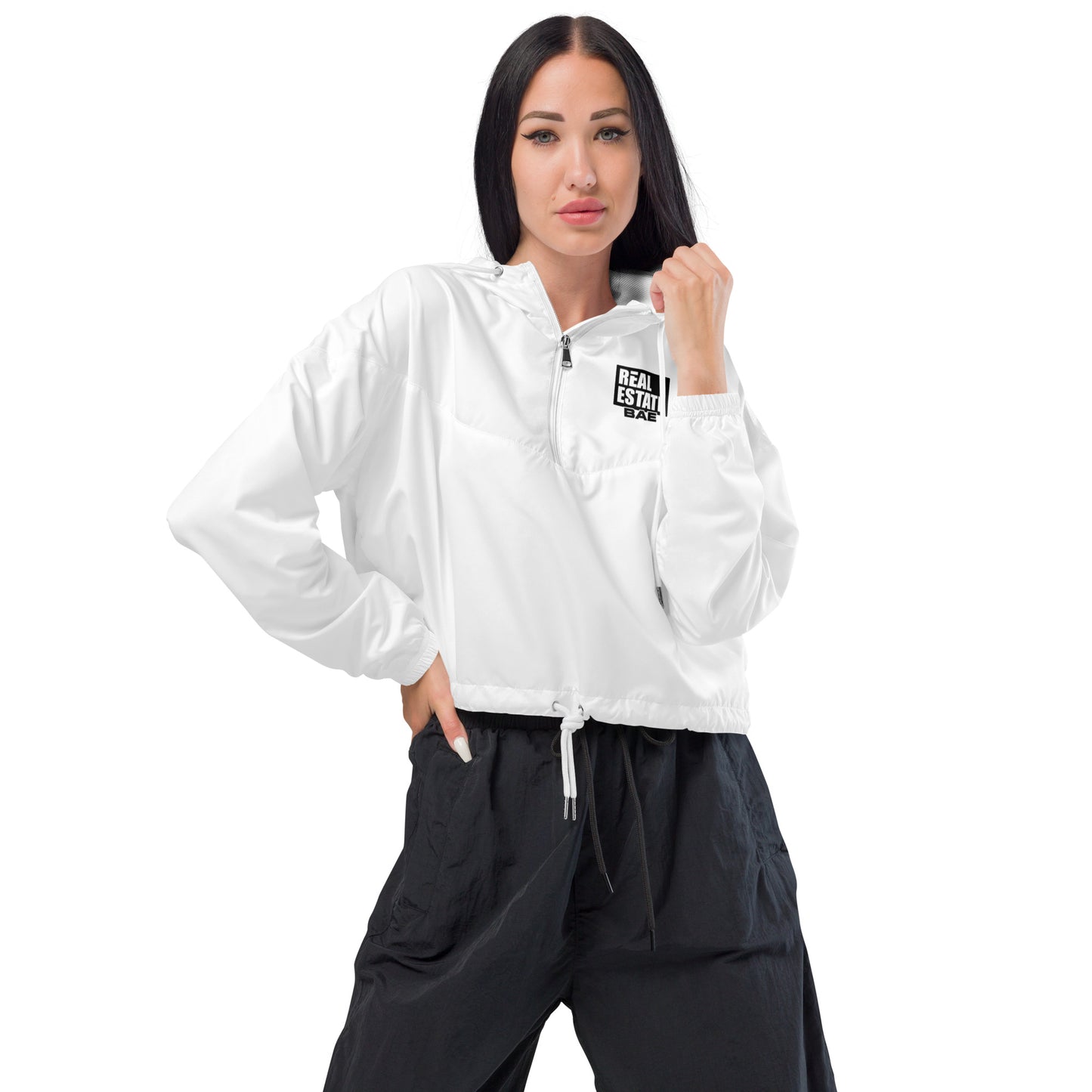 Real Estate Bae™ Women’s cropped windbreaker- White