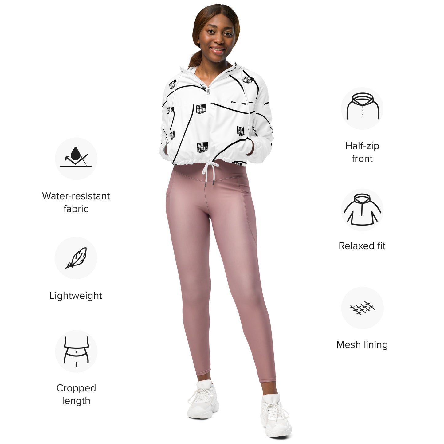 Real Estate Bae™ Women’s cropped windbreaker (black & white)