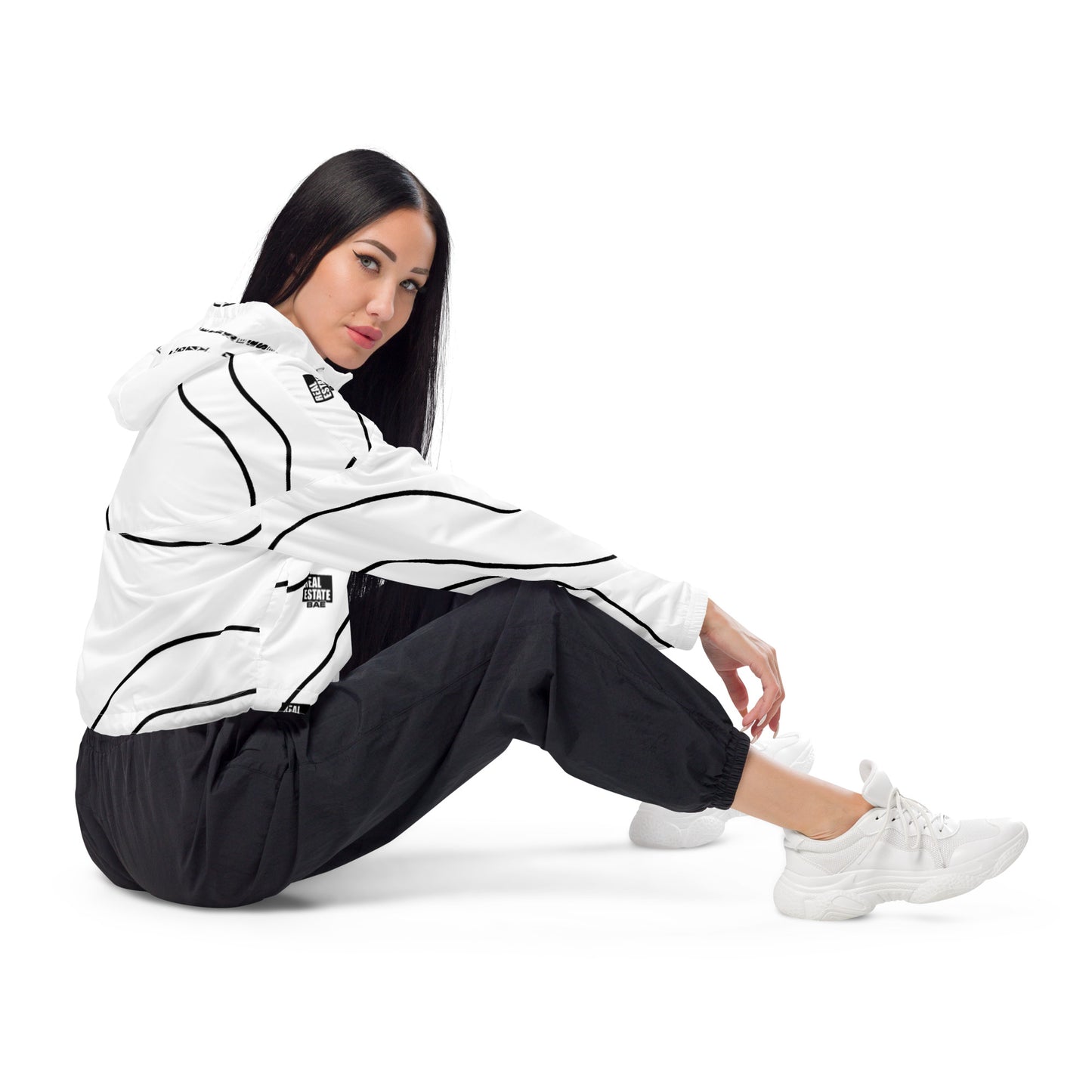 Real Estate Bae™ Women’s cropped windbreaker (black & white)