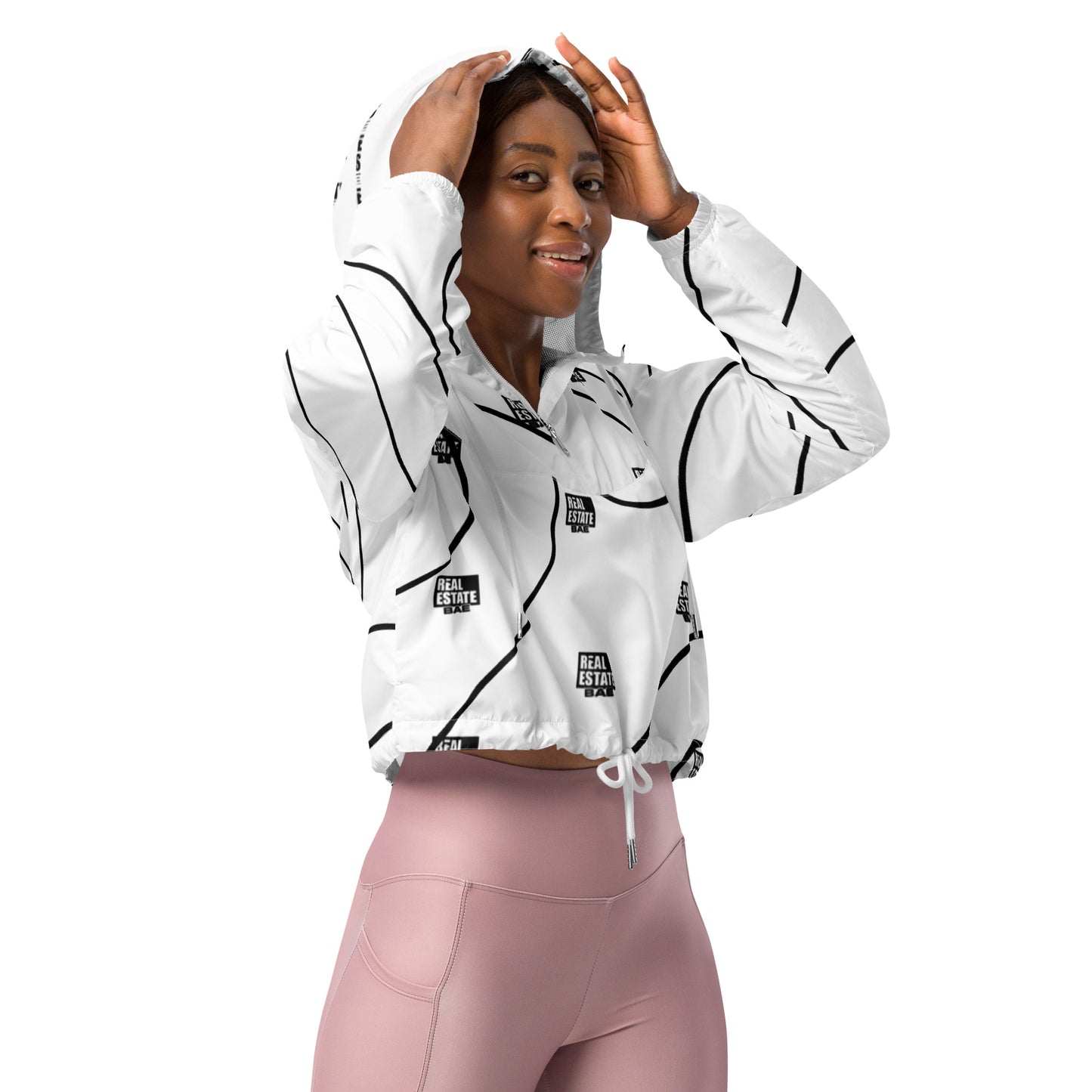 Real Estate Bae™ Women’s cropped windbreaker (black & white)