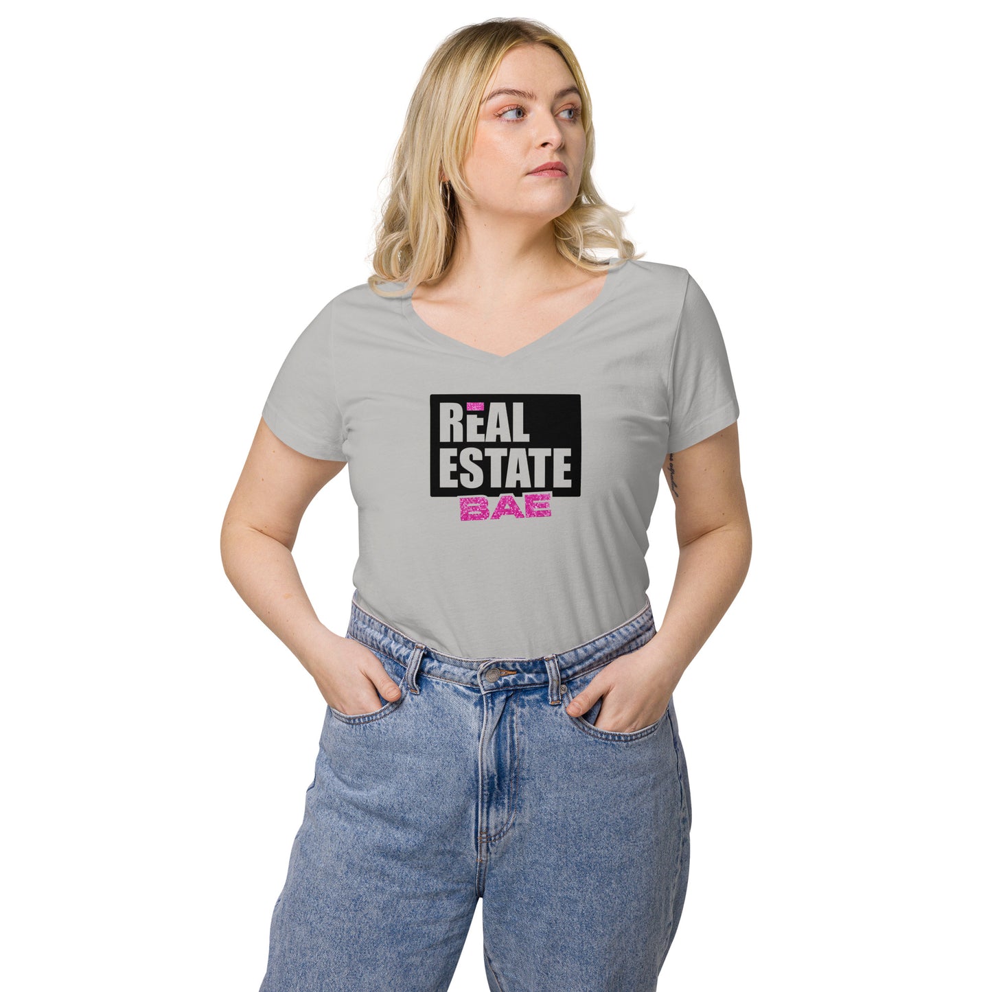 Real Estate Bae™ Women’s fitted v-neck t-shirt