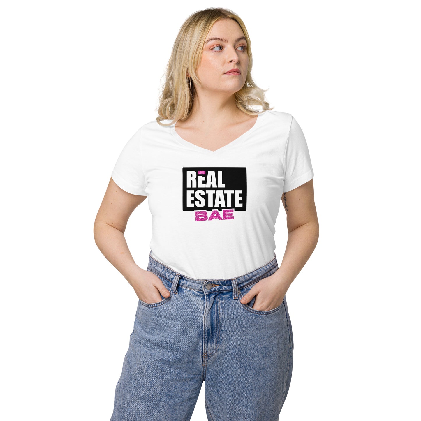 Real Estate Bae™ Women’s fitted v-neck t-shirt
