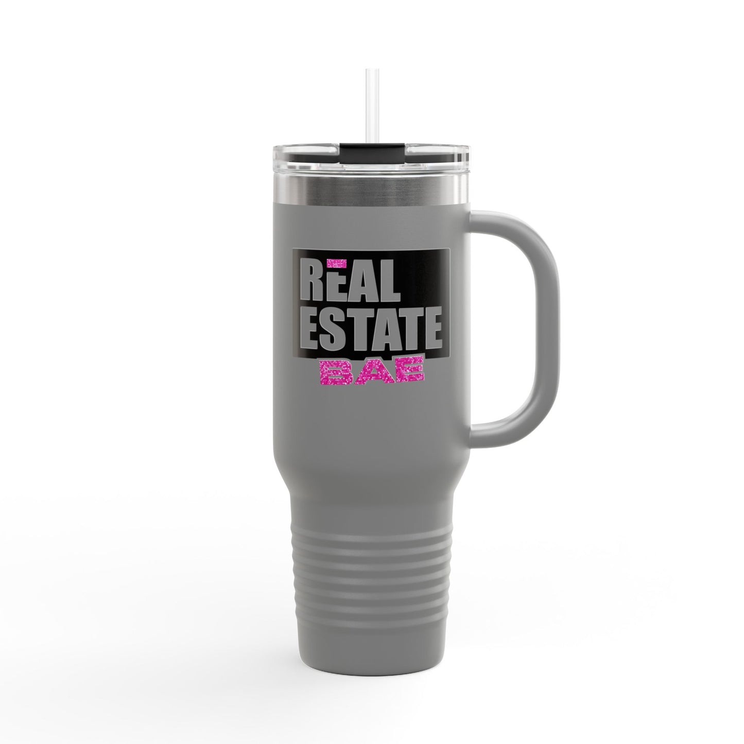 40oz Travel Mug — Real Estate Bae Insulated Tumbler (Handle & Straw)