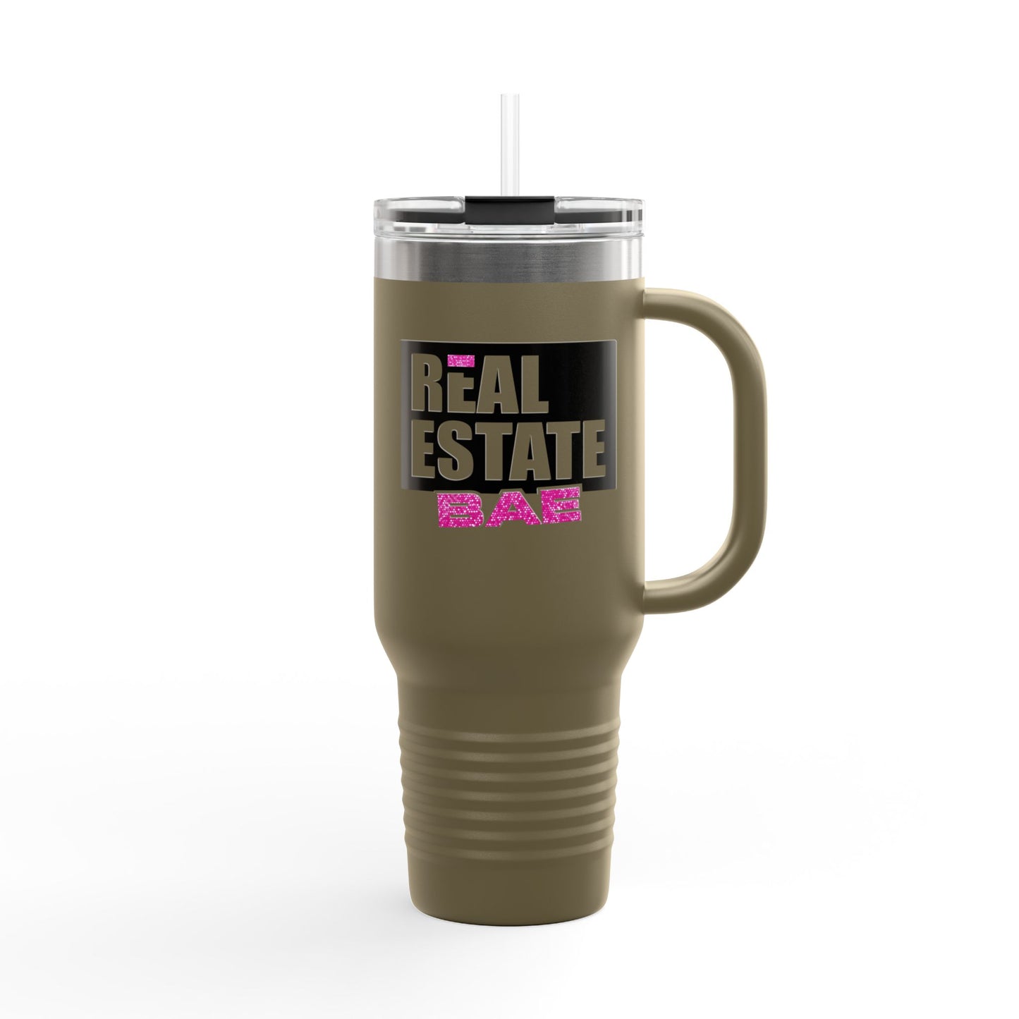 40oz Travel Mug — Real Estate Bae Insulated Tumbler (Handle & Straw)