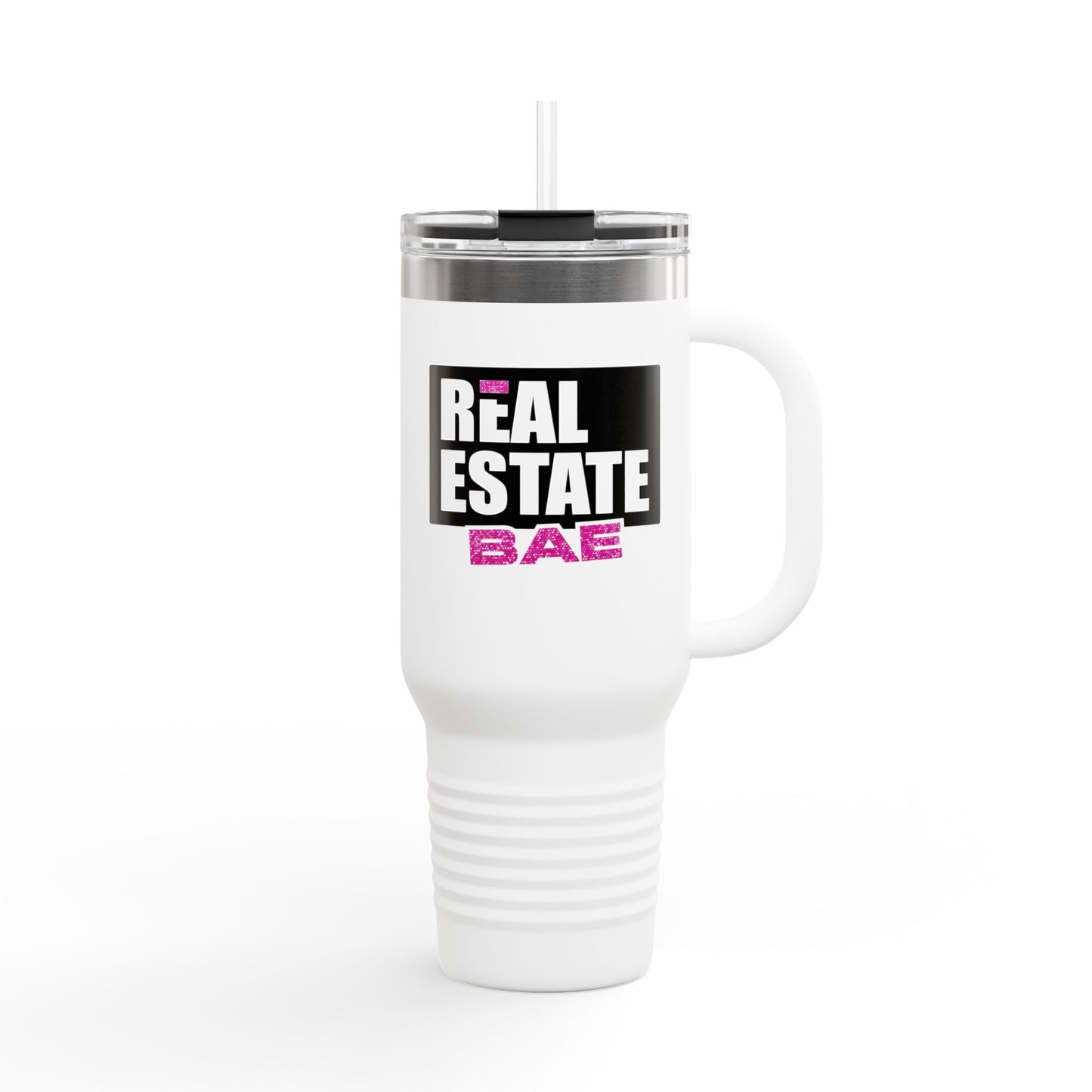 40oz Travel Mug — Real Estate Bae Insulated Tumbler (Handle & Straw)
