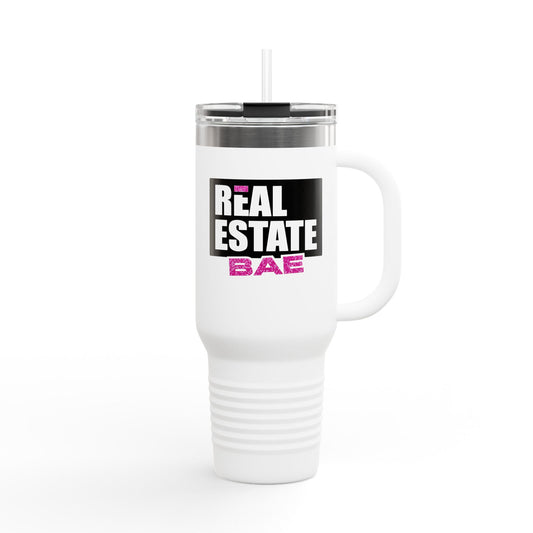 40oz Travel Mug — Real Estate Bae Insulated Tumbler (Handle & Straw)