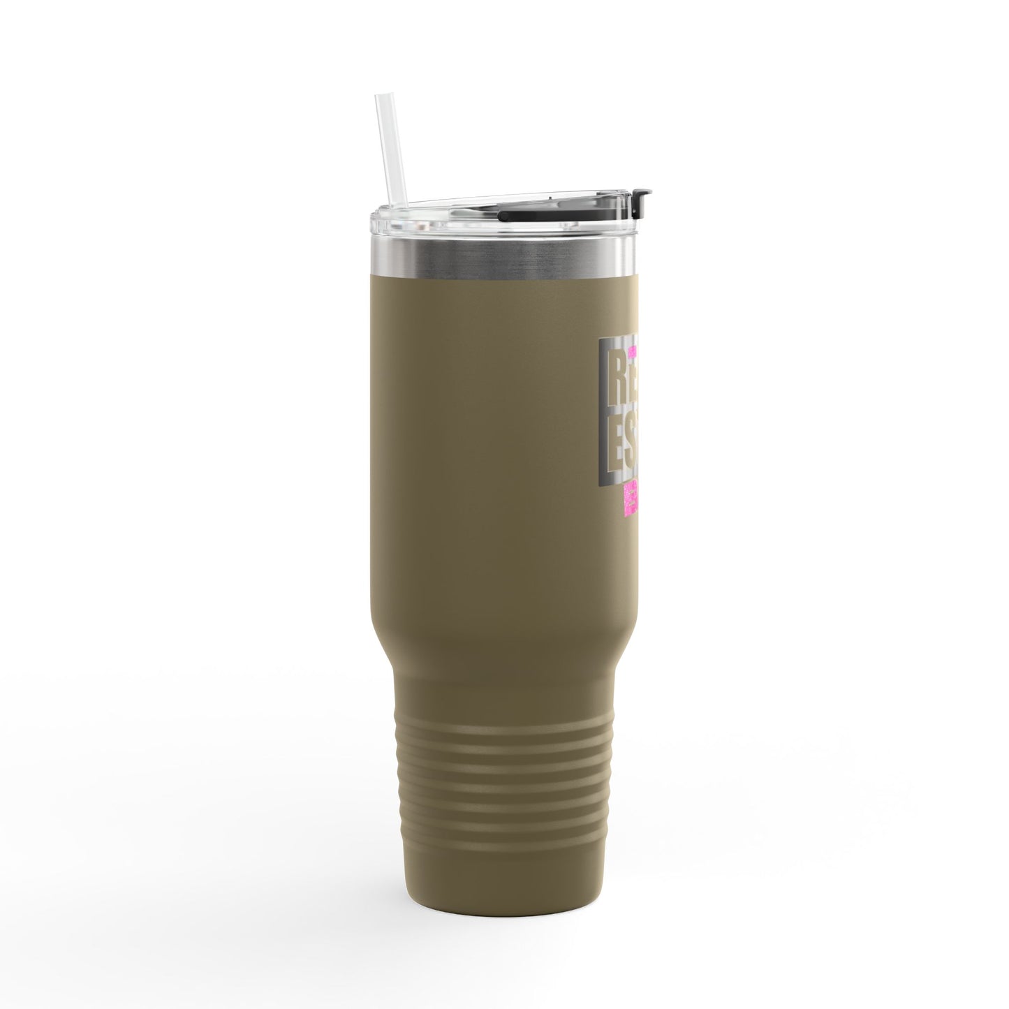 40oz Travel Mug — Real Estate Bae Insulated Tumbler (Handle & Straw)