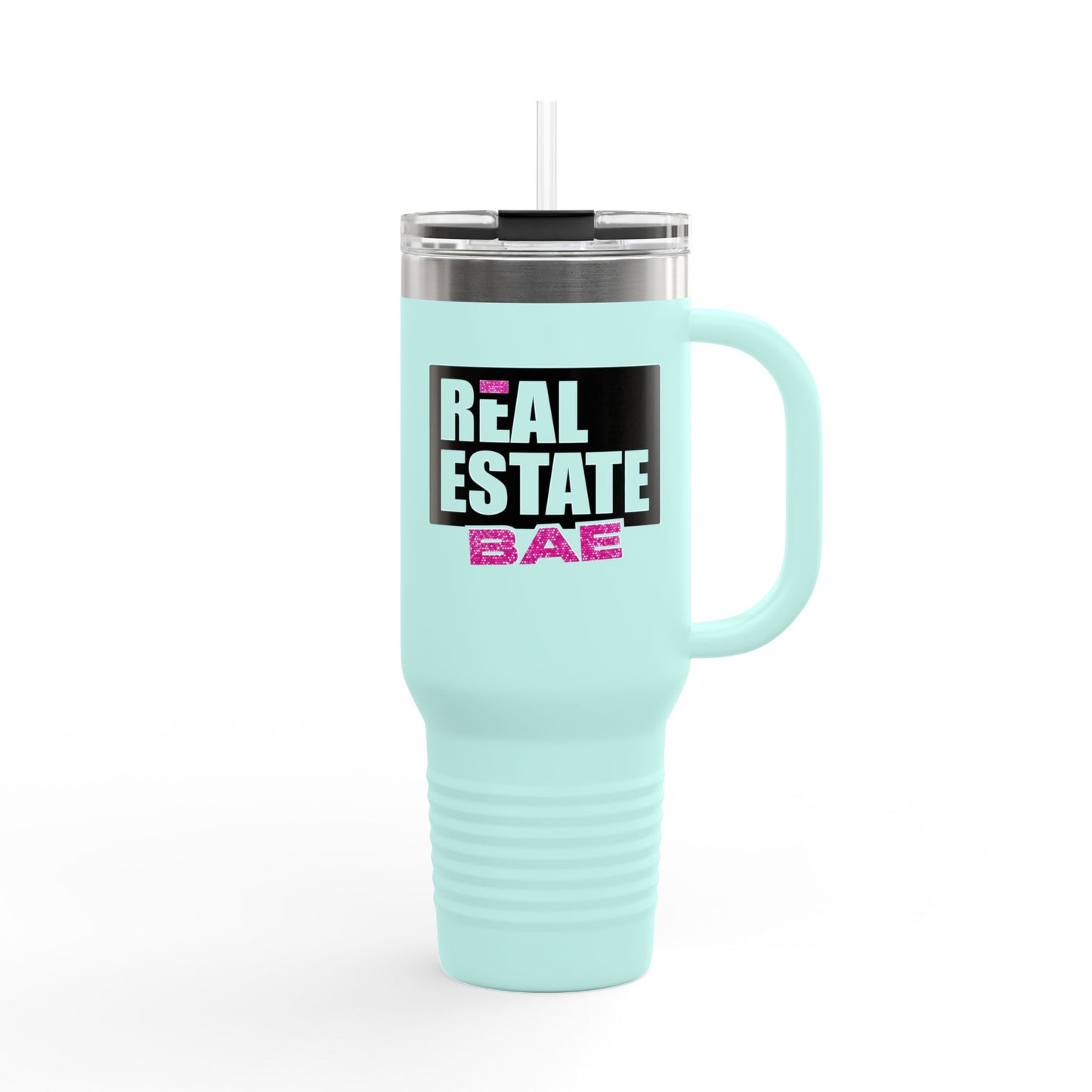 40oz Travel Mug — Real Estate Bae Insulated Tumbler (Handle & Straw)